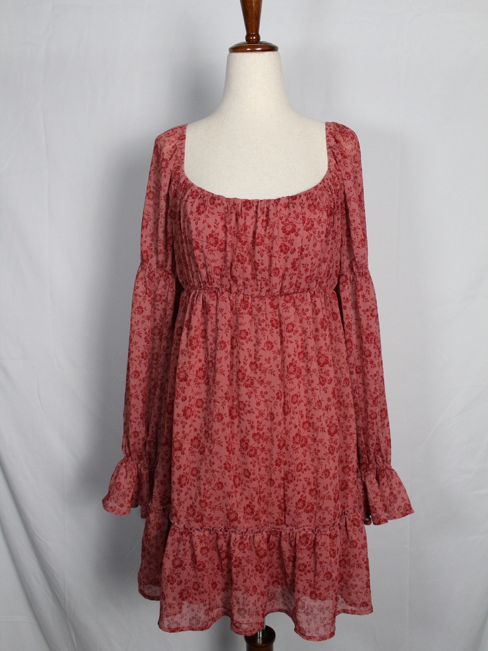 Altar'd State Rose Floral Square-Neck Babydoll Mini Dress